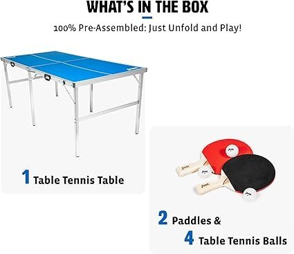 EastPoint Sports Penn Space Saver Table Tennis Table Fully Assembled IndoorOutdoor Portable Table with Net 2 Ping Pong Paddles and 4 Balls