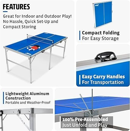 71FzvVqb5bL._AC_SX425_.jpg EastPoint Sports Penn Space Saver Table Tennis Table Fully Assembled IndoorOutdoor Portable Table with Net 2 Ping Pong Paddles and 4 Balls