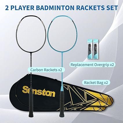 81THYI7S4tL._AC_SX425_.jpg Senston N80 Badminton Rackets Set Full Carbon Fiber 5U Lightweight Racquets with AntiSlip Grip 2 Carry Bags OutdoorBackyard Sports for Adults Teens Family Games